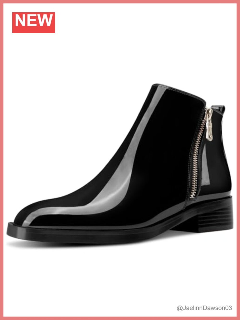 Women's Chunky Block Low Heel Square Toe Ankle Boots Slip-on Zipper Patent